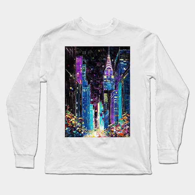 Purple Night in New York Long Sleeve T-Shirt by NataliaShchip